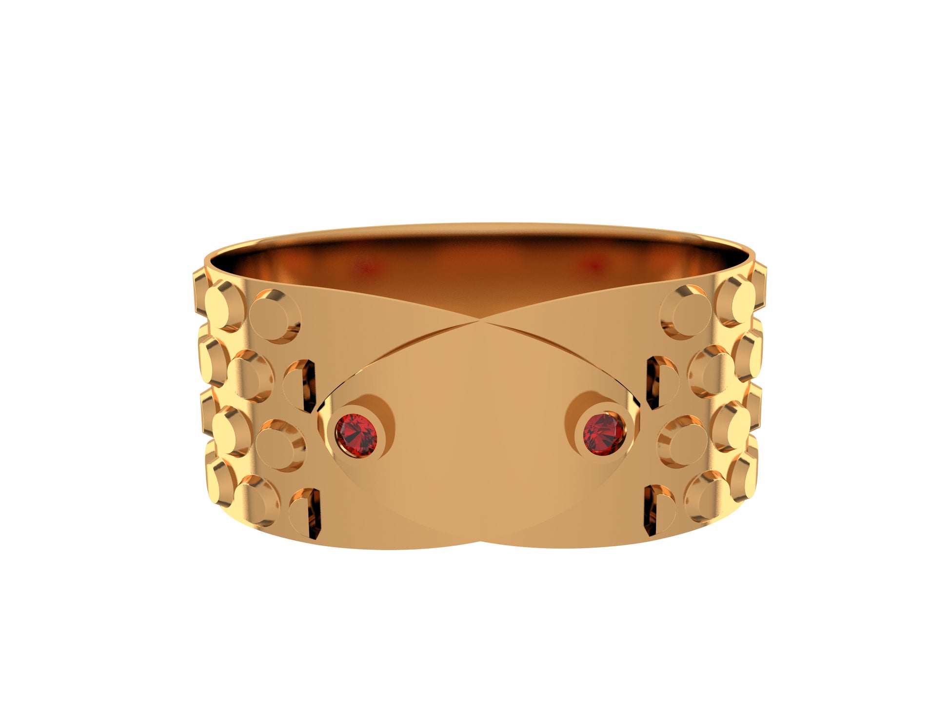 Hit New Style bracelet, 18K red gold, set with 2 brilliant-cut rubies. Width: 8.33 mm. 30 mm.