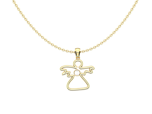 Forever angel necklace, 18K yellow gold, set with a brilliant-cut diamond totaling 0.012 carats. Diameter of the pattern: 19 mm. Chain length: 380 to 410 mm.