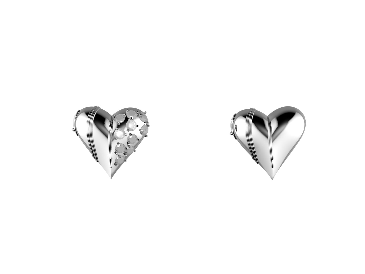 Heart earrings, 18K white gold, set with 10 diamonds totaling 1,22 carats.