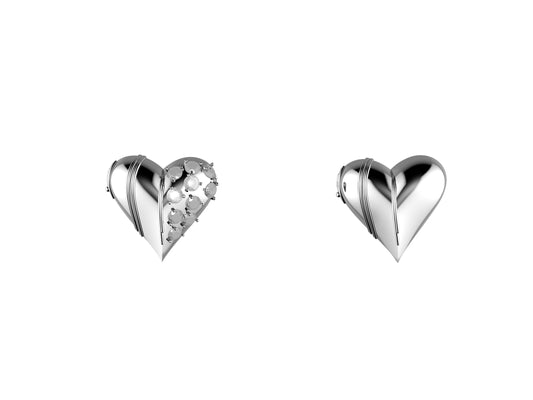 Heart earrings, 18K white gold, set with 10 diamonds totaling 1,22 carats.