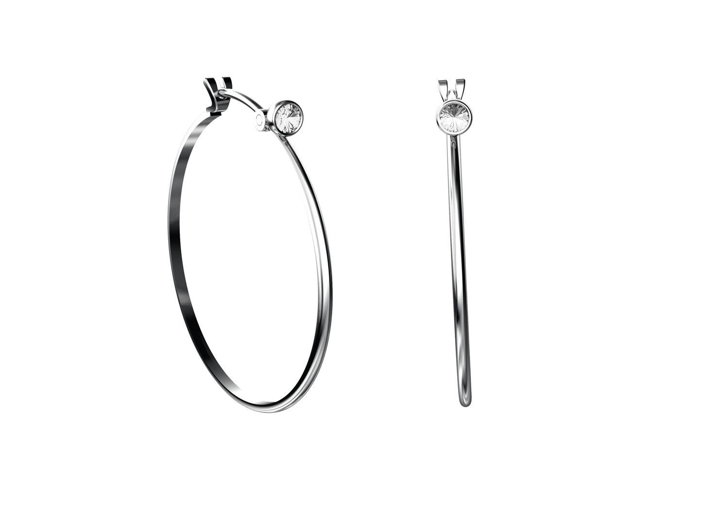 Forever earrings, 18K white gold, each set with 1 brilliant-cut diamonds totaling 0.141 carats. Inner diameter 30mm. 