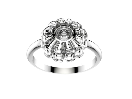 Flores de MatiJaro ring, 18K white gold set with brilliant-cut diamond totaling 0.23 carat. Width of the pattern: 21.1 mm.