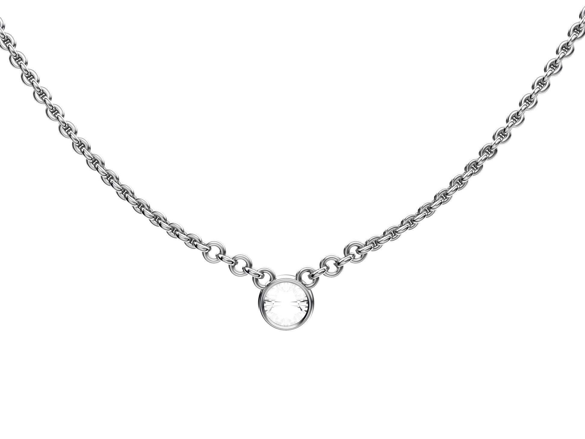 Forever necklace, 18K white gold, set with a brilliant-cut diamond totaling 0.4 carats. Diameter of the pattern: 6,3 mm. Chain length: 380 to 410 mm.