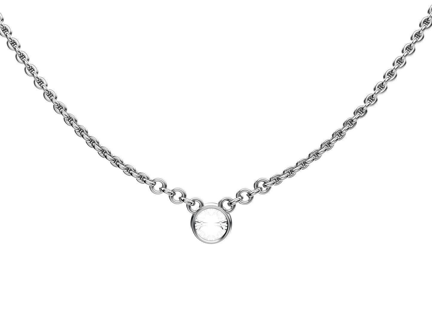 Forever necklace, 18K white gold, set with a brilliant-cut diamond totaling 0.4 carats. Diameter of the pattern: 6,3 mm. Chain length: 380 to 410 mm.