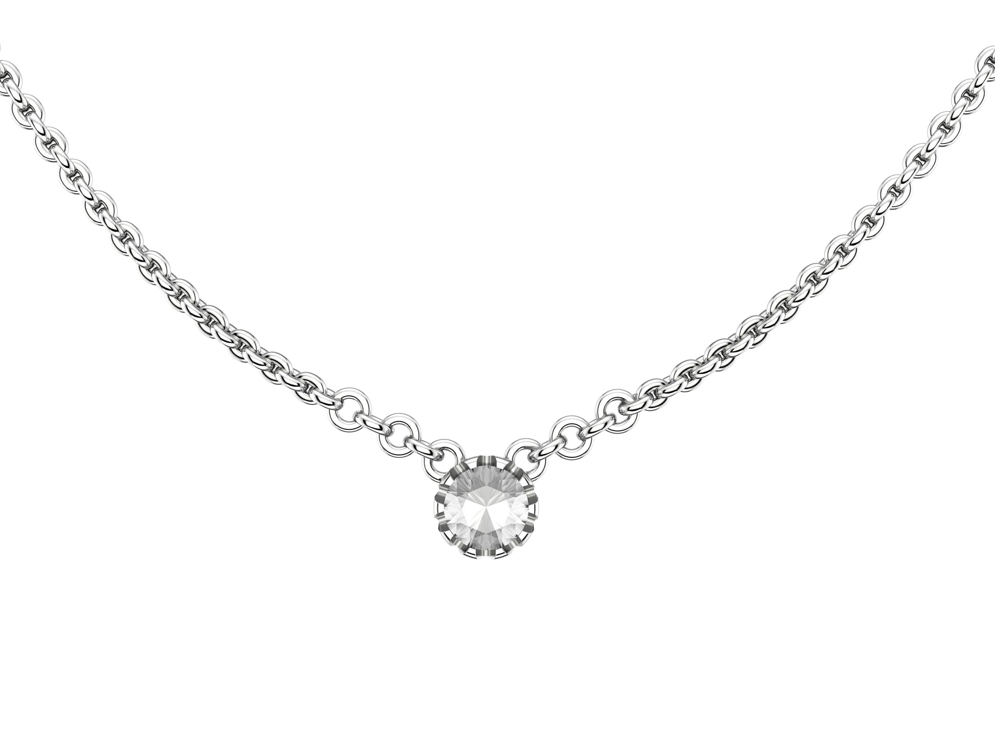 Forever necklace, 18K white gold, set with a brilliant-cut diamond totaling 0.4 carats. Diameter of the pattern: 6,3 mm. Chain length: 380 to 410 mm.