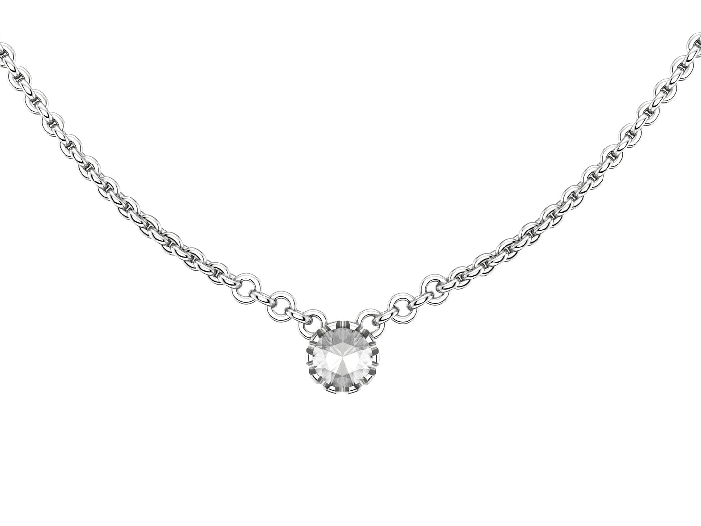 Forever necklace, 18K white gold, set with a brilliant-cut diamond totaling 0.4 carats. Diameter of the pattern: 6,3 mm. Chain length: 380 to 410 mm