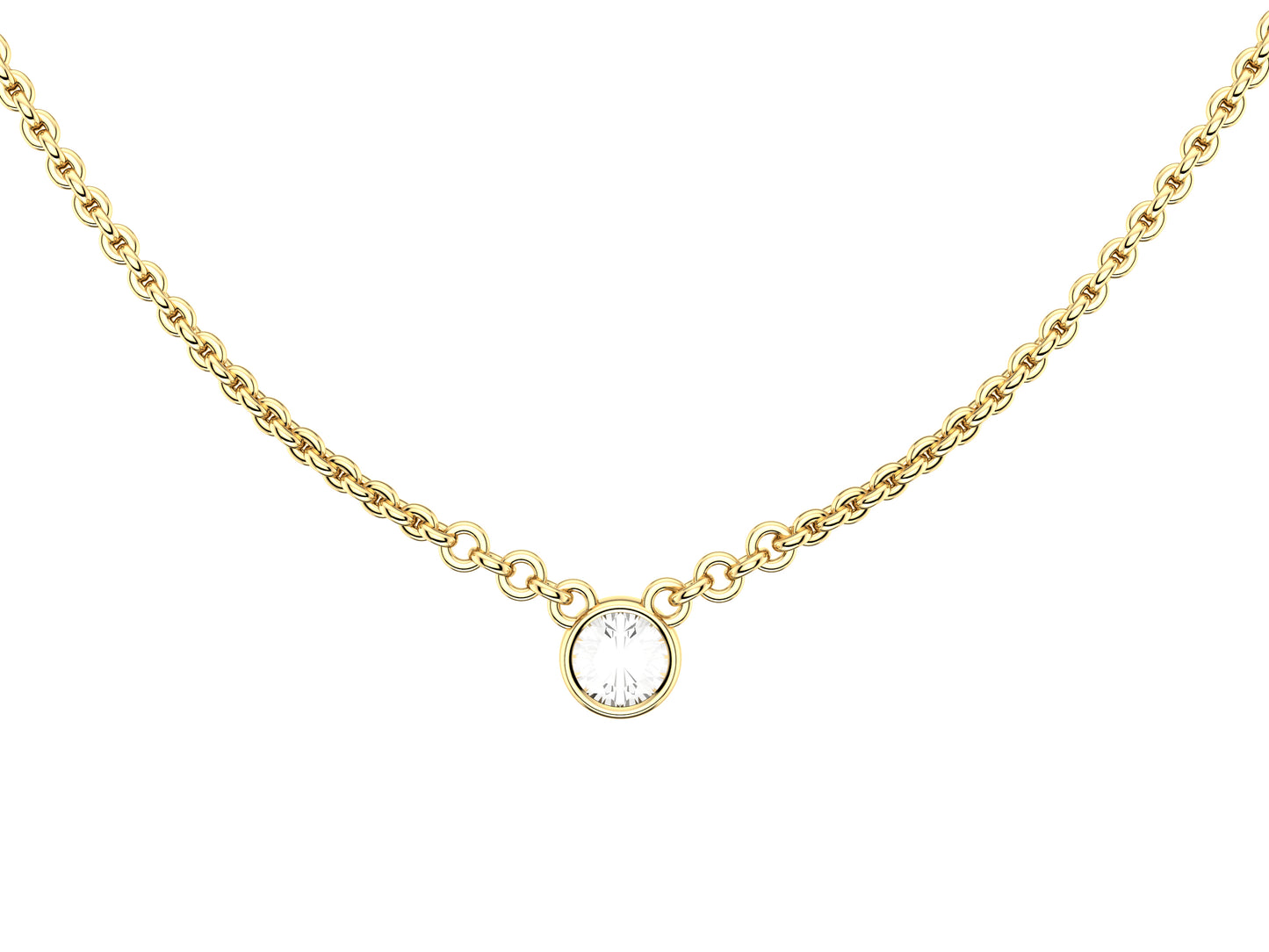 Forever necklace, 18K yellow gold, set with a brilliant-cut diamond totaling 0.4 carats. Diameter of the pattern: 6,3 mm. Chain length: 380 to 410 mm.