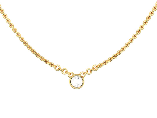 Forever necklace, 18K rose gold, set with a brilliant-cut diamond totaling 0.4 carats. Diameter of the pattern: 6,3 mm. Chain length: 380 to 410 mm.