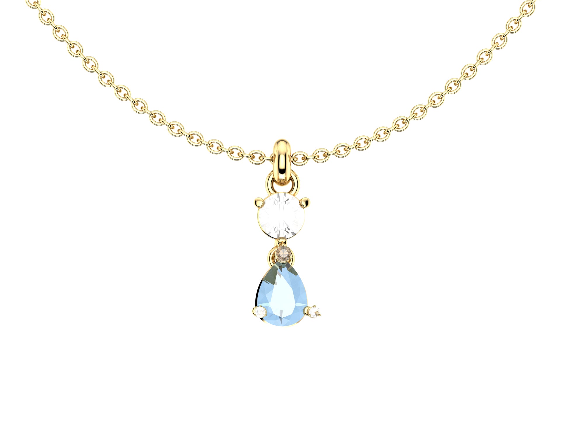 Gemmes De La Divinite necklace, 18K yellow gold, set with 1 briliant-cut diamond of 0.45 carat, 1 pear-cut aquamarine..