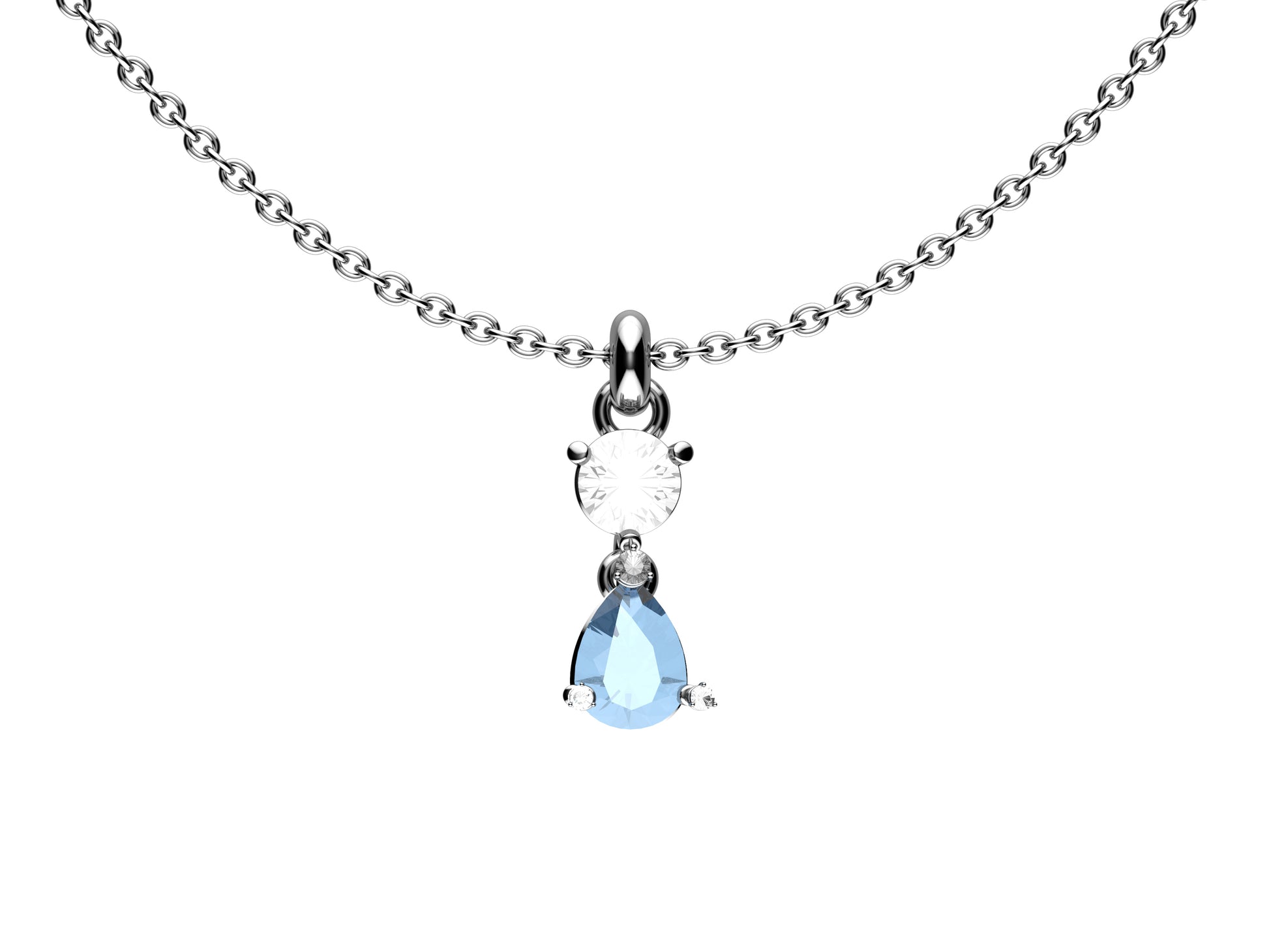Gemmes De La Divinite necklace, 18K white gold, set with 1 briliant-cut diamond of 0.45 carat, 1 pear-cut aquamarine.