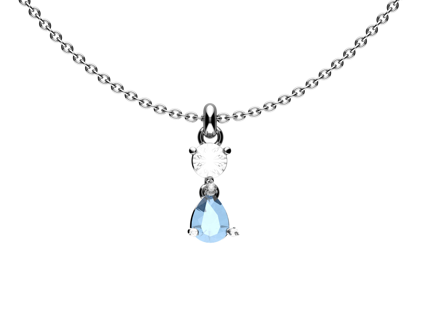 Gemmes De La Divinite necklace, 18K white gold, set with 1 briliant-cut diamond of 0.45 carat, 1 pear-cut chalcedony.