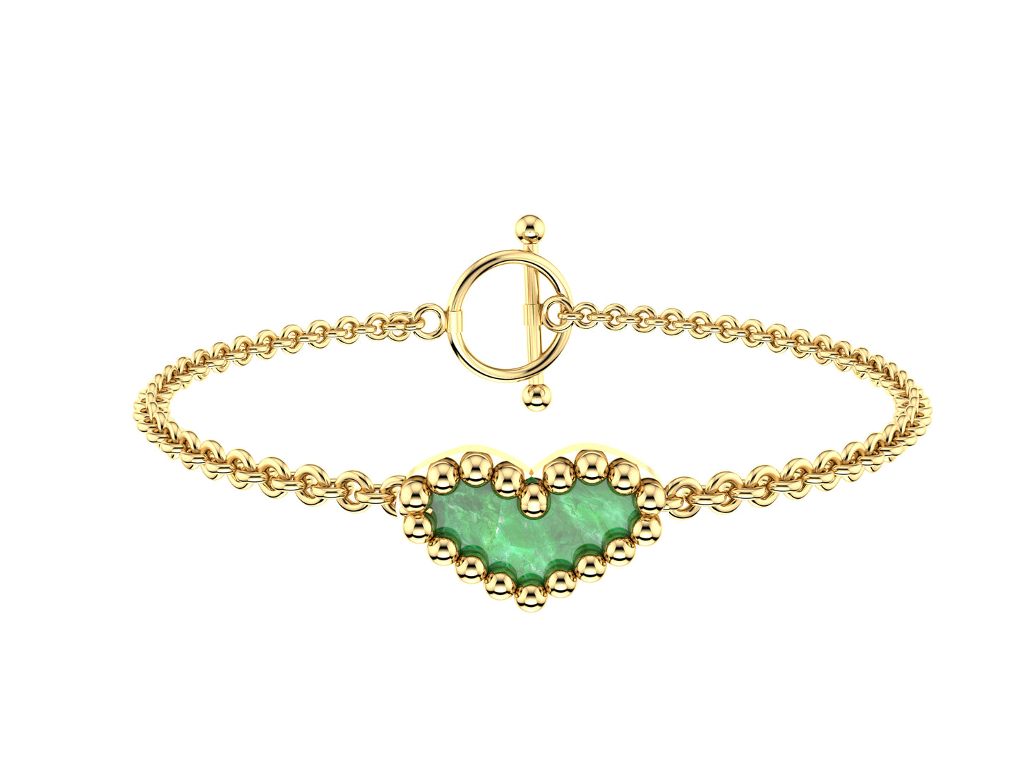 MatiJaro Heart bracelet, 18K yellow gold, malachite. Diameter of motive: 9,5 mm. 