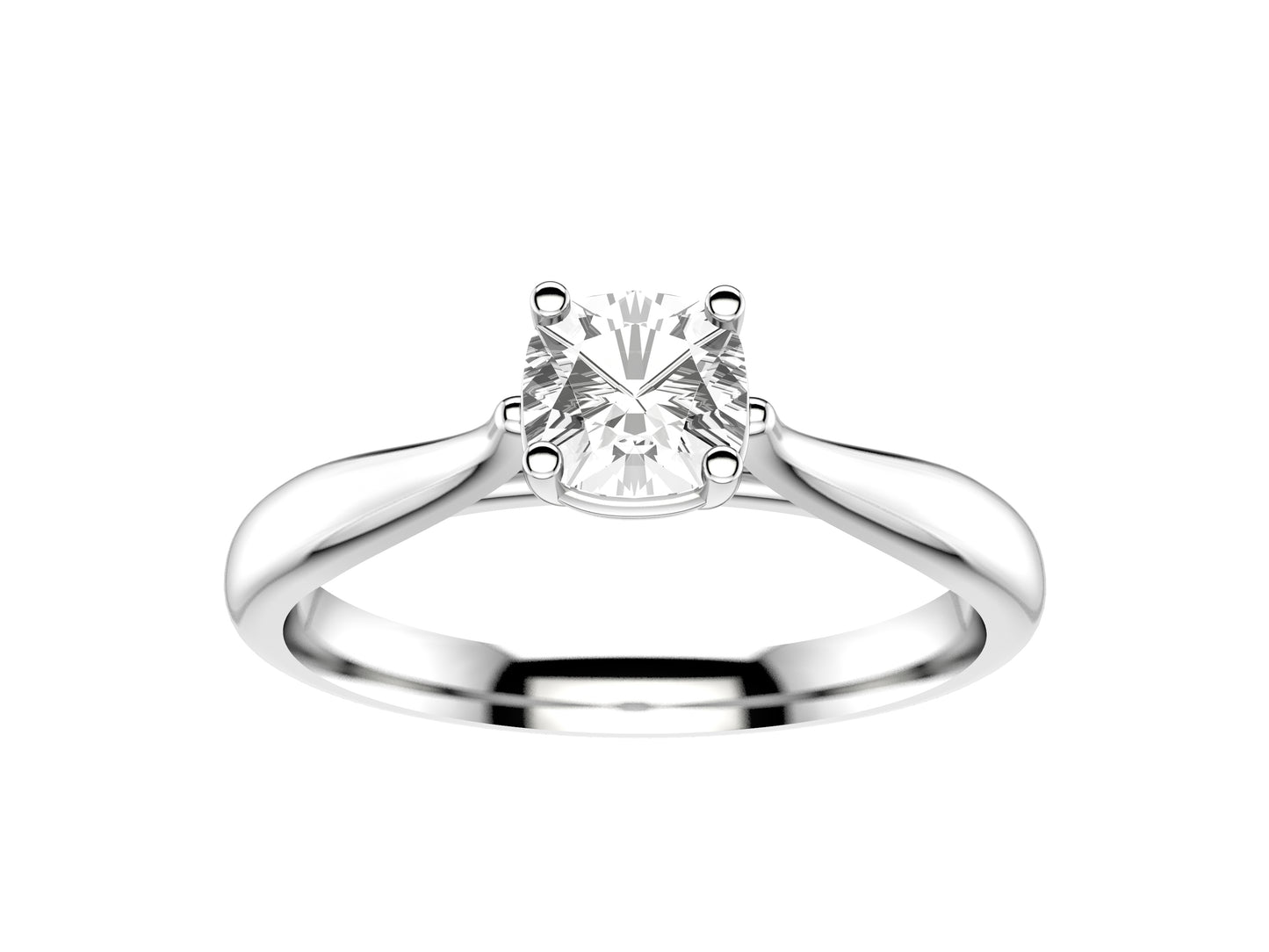 Forever engagement ring, 18K white gold, set with a cusion-cut diamond available in 0.3 to 0.39 carats. 