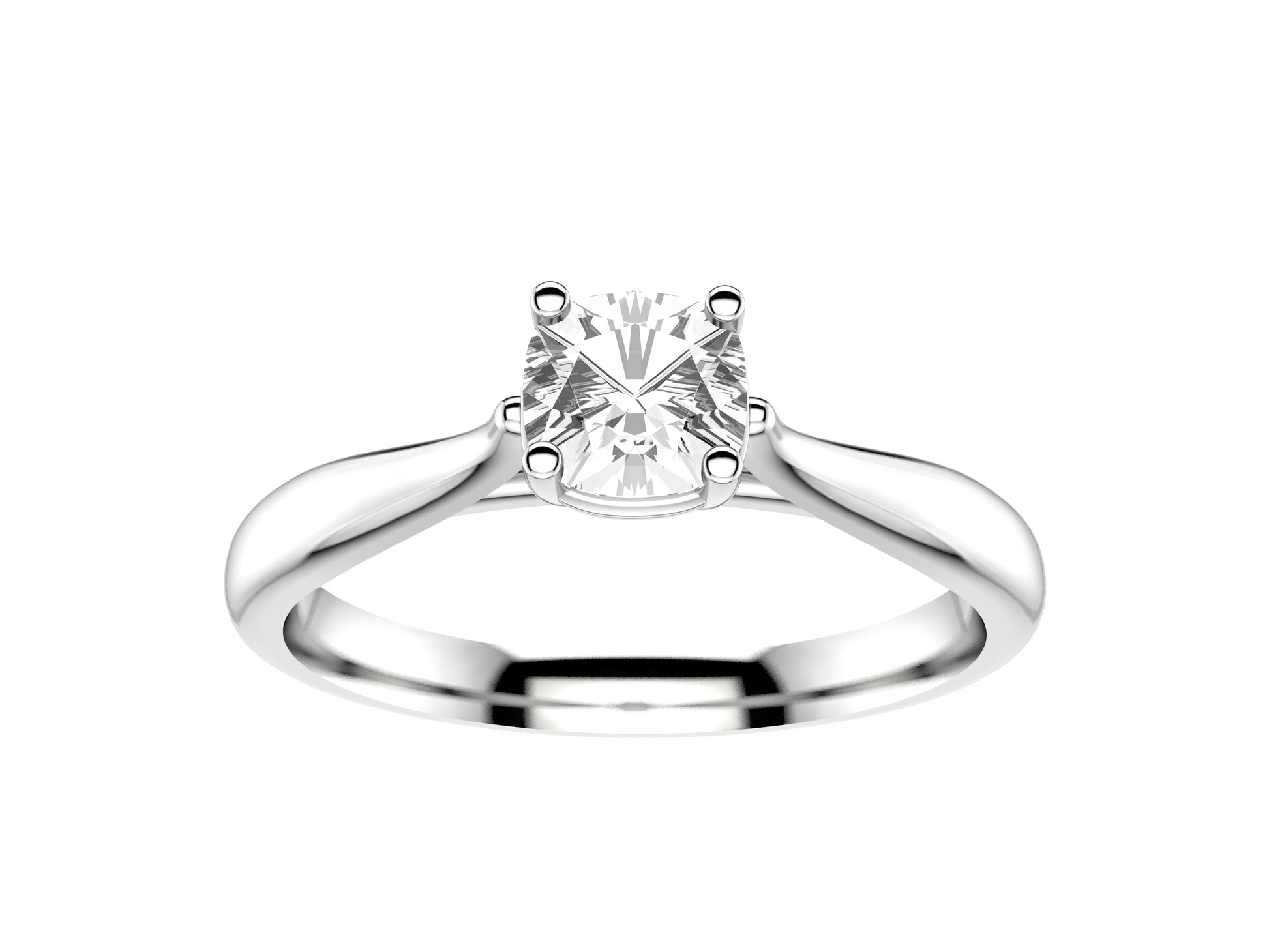 Forever engagement ring, 18K white gold, set with a cusion-cut diamond available in 0.3 to 0.39 carats. 