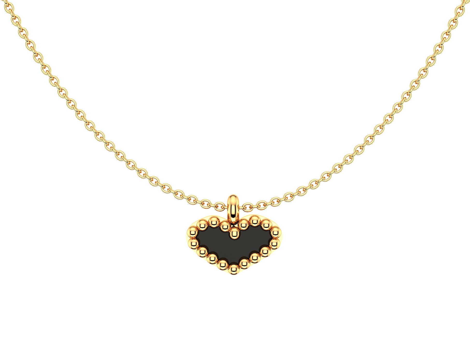 Heart necklace, 18K yellow gold, set with black onyx.