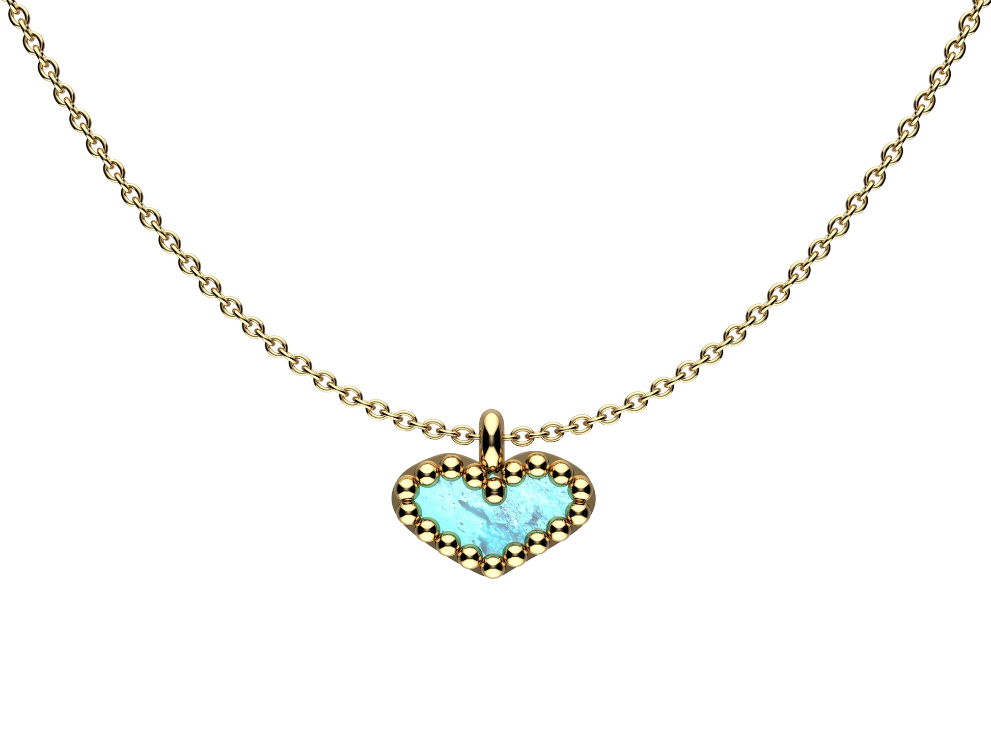 Heart necklace, 18K yellow gold, set with turquous.