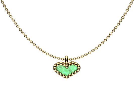 Heart necklace, 18K yellow gold, set with malachite.