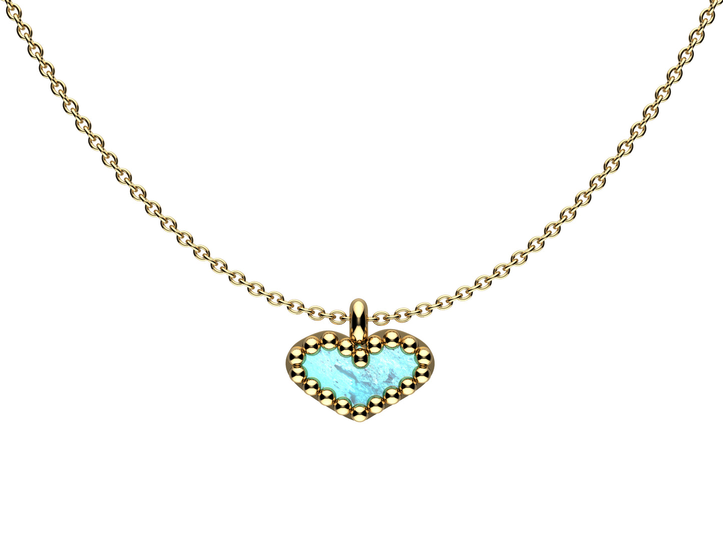 MatiJaro Heart necklace, 18K rose gold, set with turquoise.