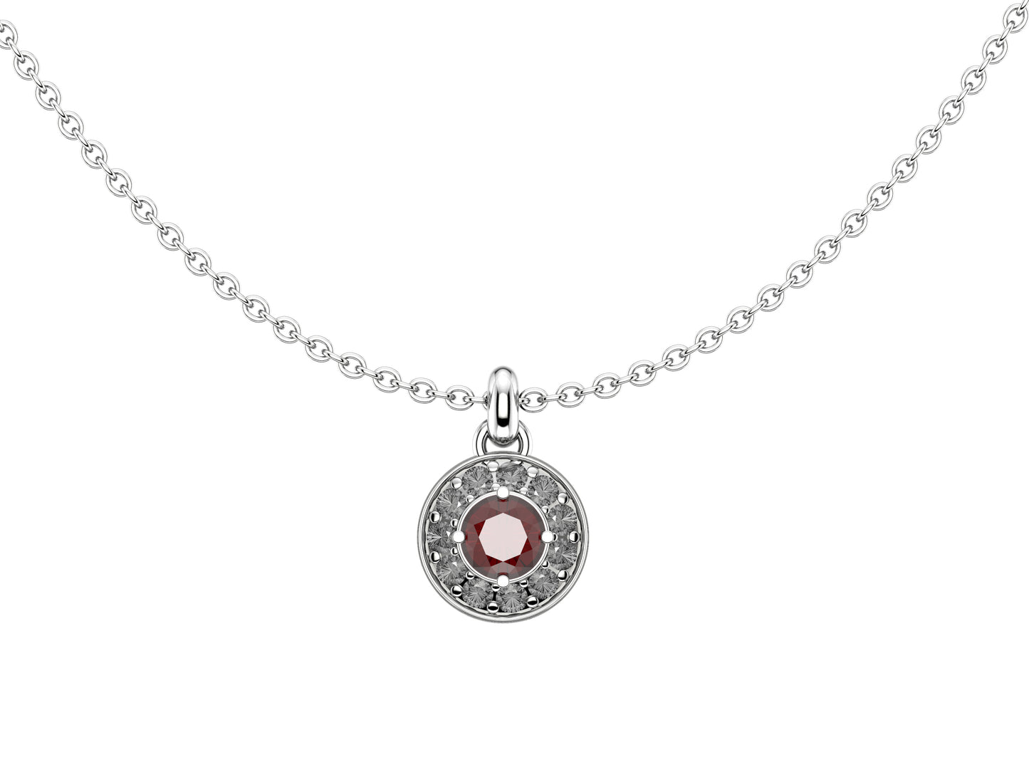 Gemmes De La Divinite necklace, 18K white gold, set with a brilliant-cut diamond (red spinel, blue sapphire) available in 0.45 to 0.59 carats and set with brilliant-cut pavé diamonds.