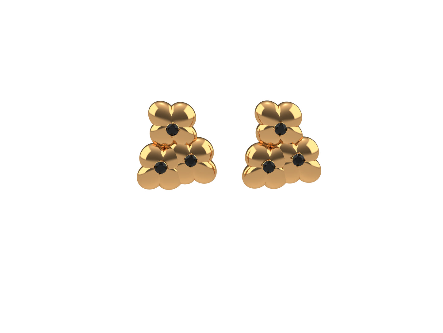 Flowers earrings, 18K rose gold, black spinel.