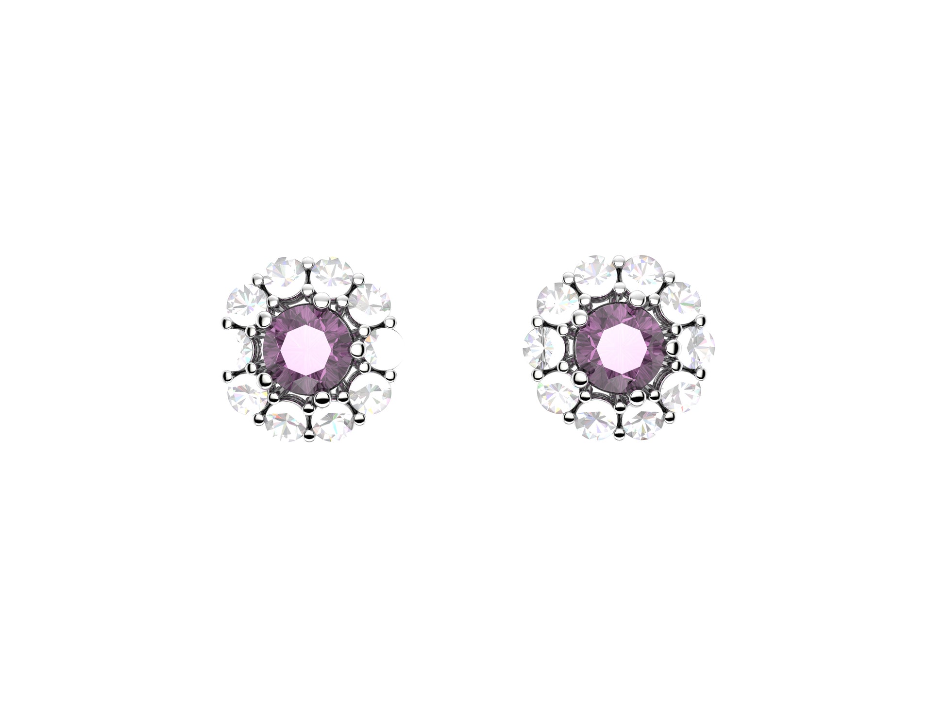 Flores De MatiJaro earrings, 18K white gold, each set with a pink sapphire and set with brilliant-cut pavé diamonds. Totaling 0.99 car.