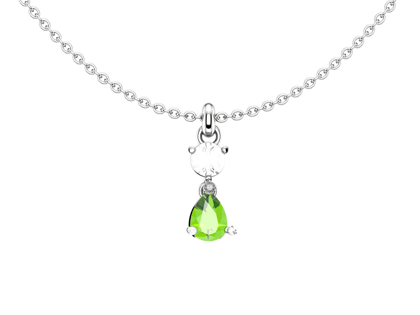 Gemmes De La Divinite necklace, 18K white gold, set with 1 briliant-cut diamond of 0.45 carat, 1 pear-cut chrystoberyl