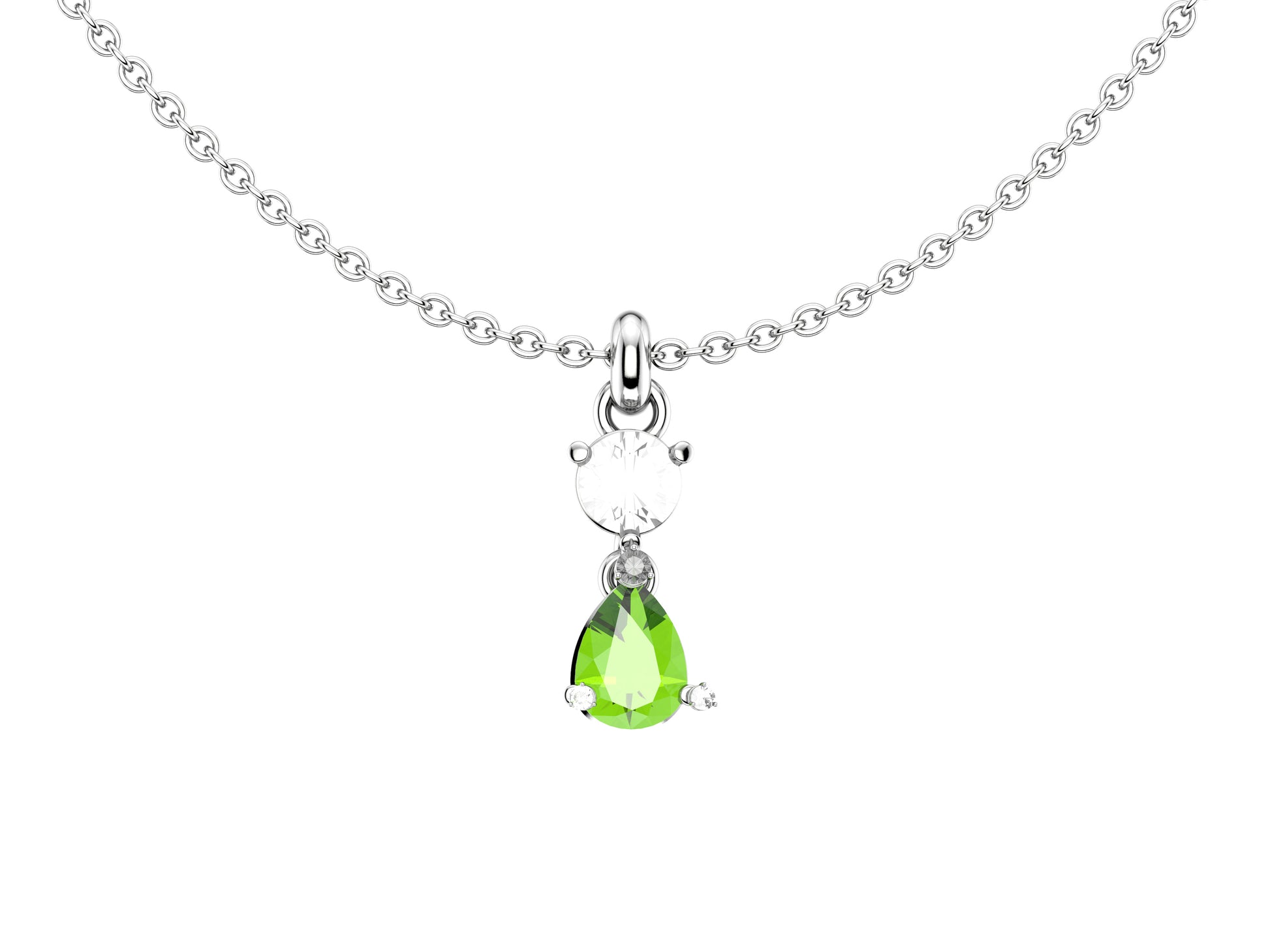 Gemmes De La Divinite necklace, 18K white gold, set with 1 briliant-cut diamond of 0.45 carat, 1 pear-cut chrystoberyl