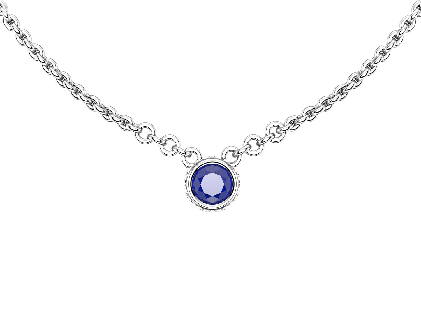 Gemmes De La Divinite necklace, 18K platina, set with a blue sapphire. Chain length: 380 to 410 mm. 