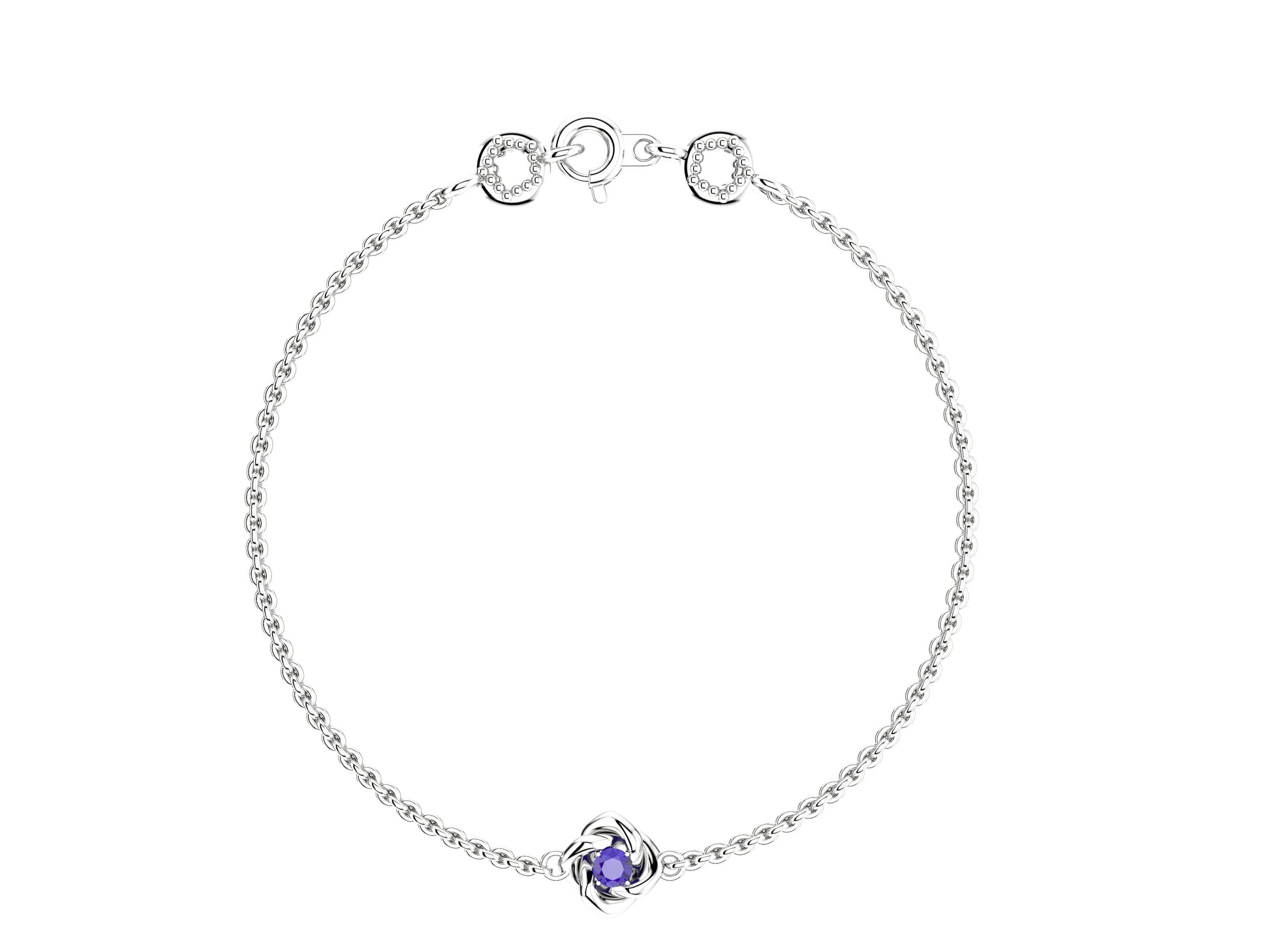 Gemmes De La Divinite bracelet, sterling silver, set with amethys. Thickness: 1.8 mm. Diameter of the pattern: 8.5 mm.