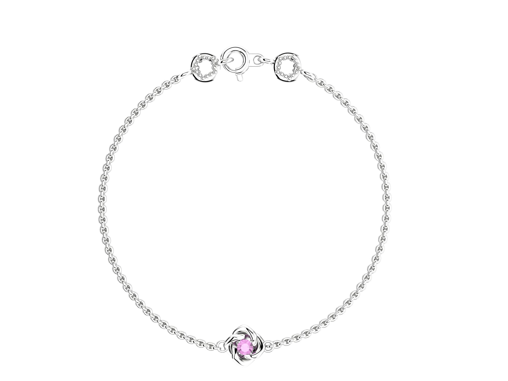 Gemmes De La Divinite bracelet, sterling silver, set with a pink sapphire. Thickness: 1.8 mm. Diameter of the pattern: 8.5 mm.