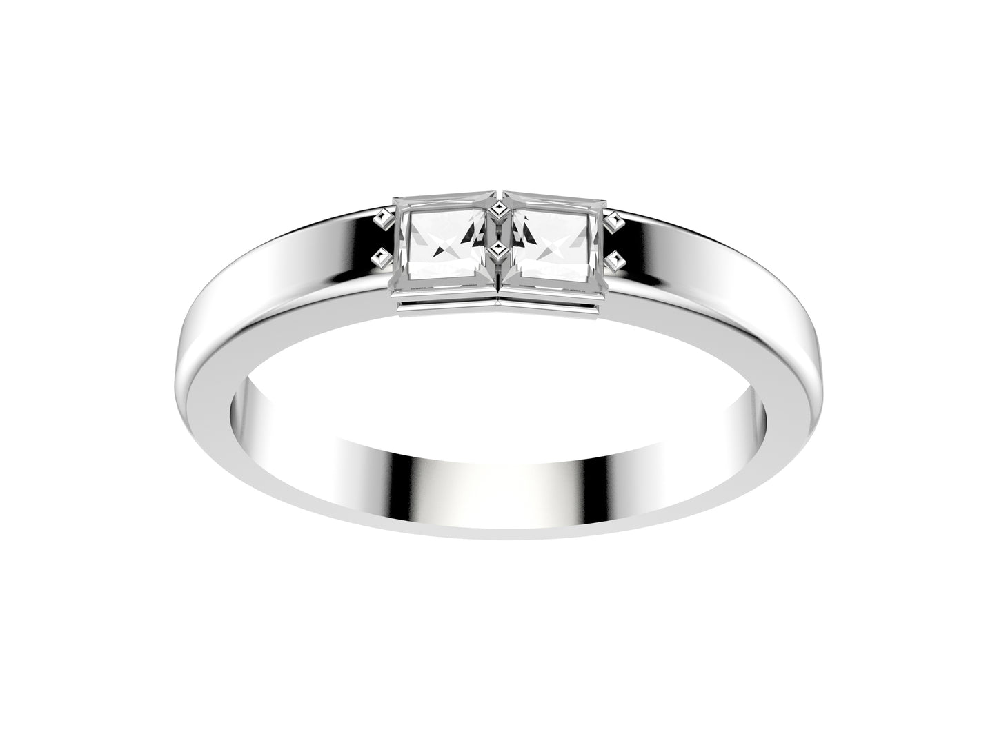 Rainbow wedding band, width 3.0 mm, platinum 950‰, set with a princess-cut diamond of 0.18 carat.