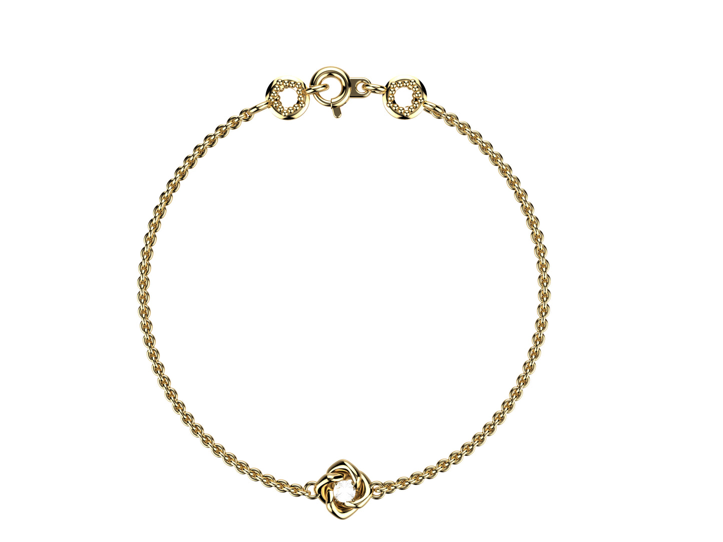 Gemmes De La Divinite bracelet, 18K yellow gold, set with a brilliant-cut diamond totaling 0.45 carat. Thickness: 1.8 mm. Diameter of the pattern: 8.5 mm.