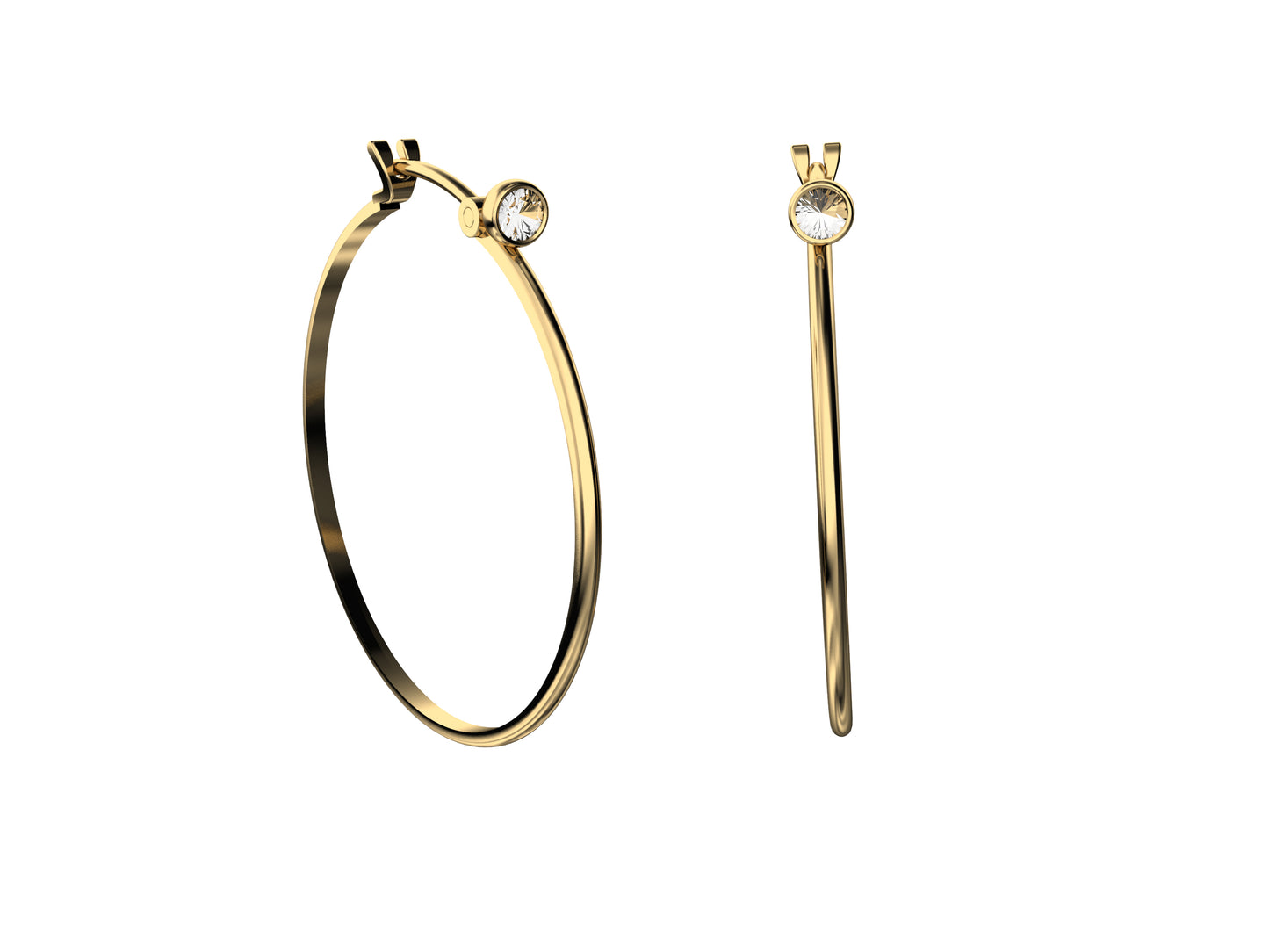 Forever earrings, 18K yellow gold, each set with 1 brilliant-cut diamonds totaling 0.141 carats. Inner diameter 30 mm. 