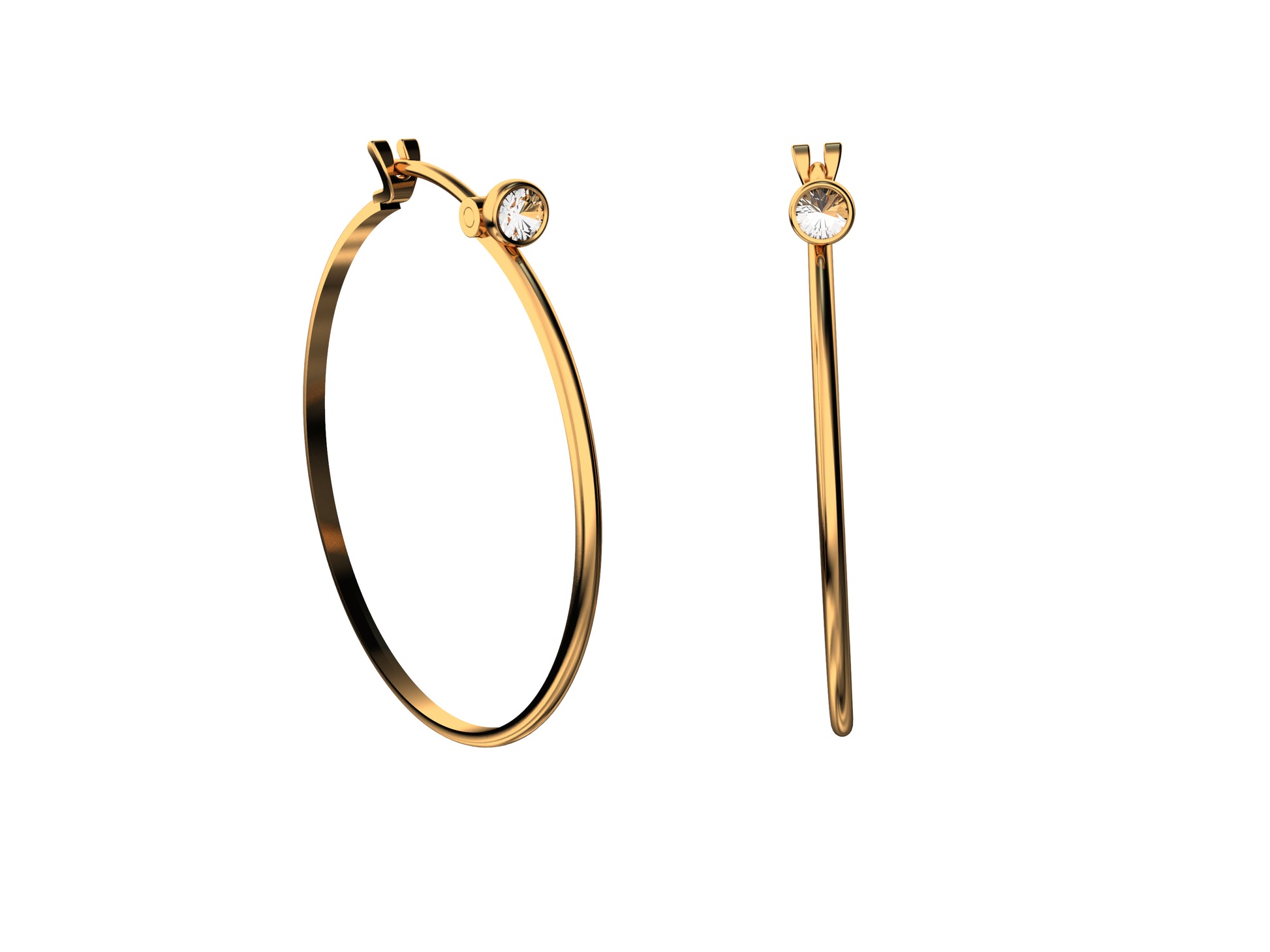Forever earrings, 18K rose gold, each set with 1 brilliant-cut diamonds totaling 0.141 carats. Inner diameter 30mm. 