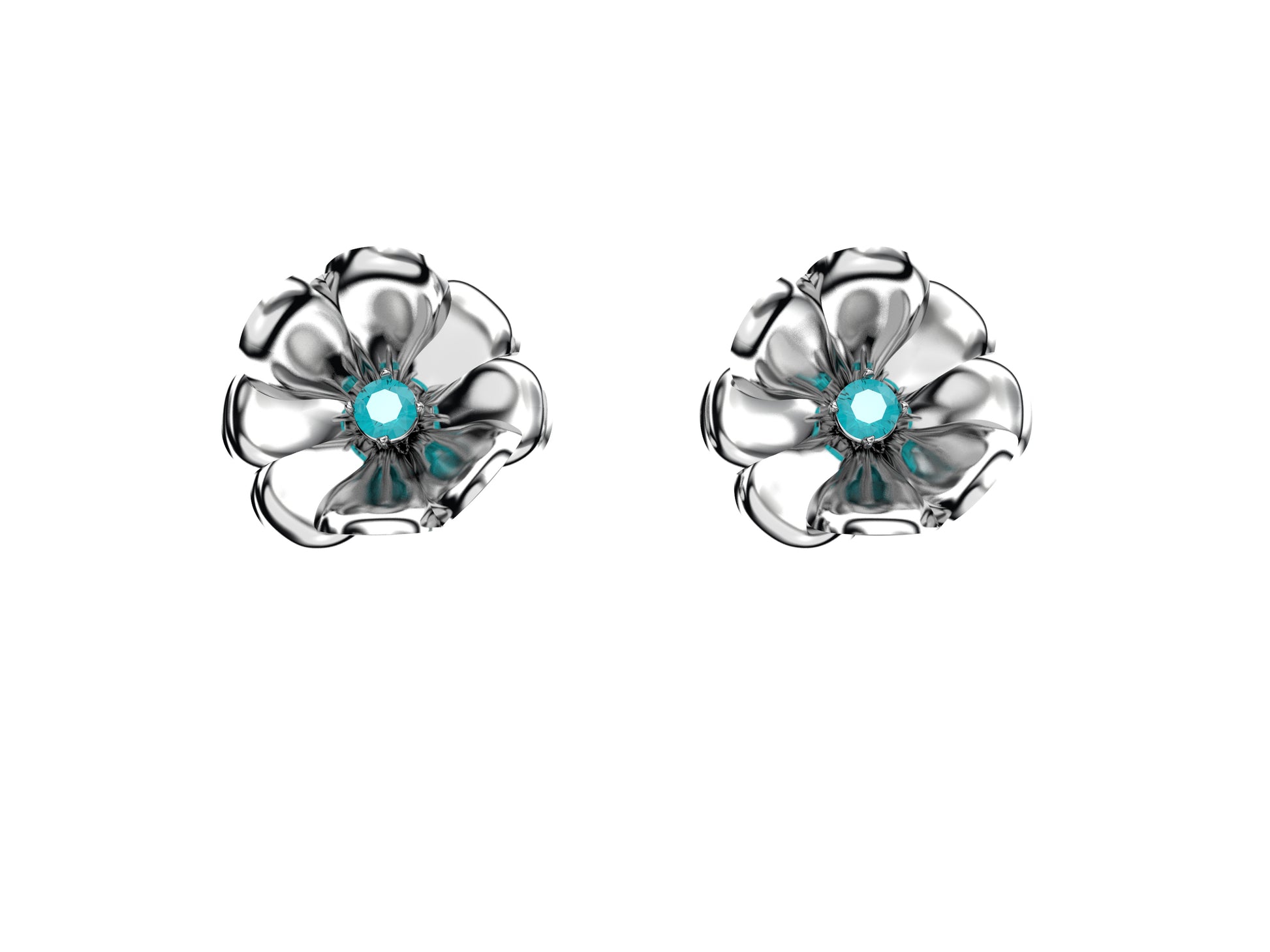 Flores de MatiJaro earrings, 18 k ywhite gold, 2 blue aquamarines.