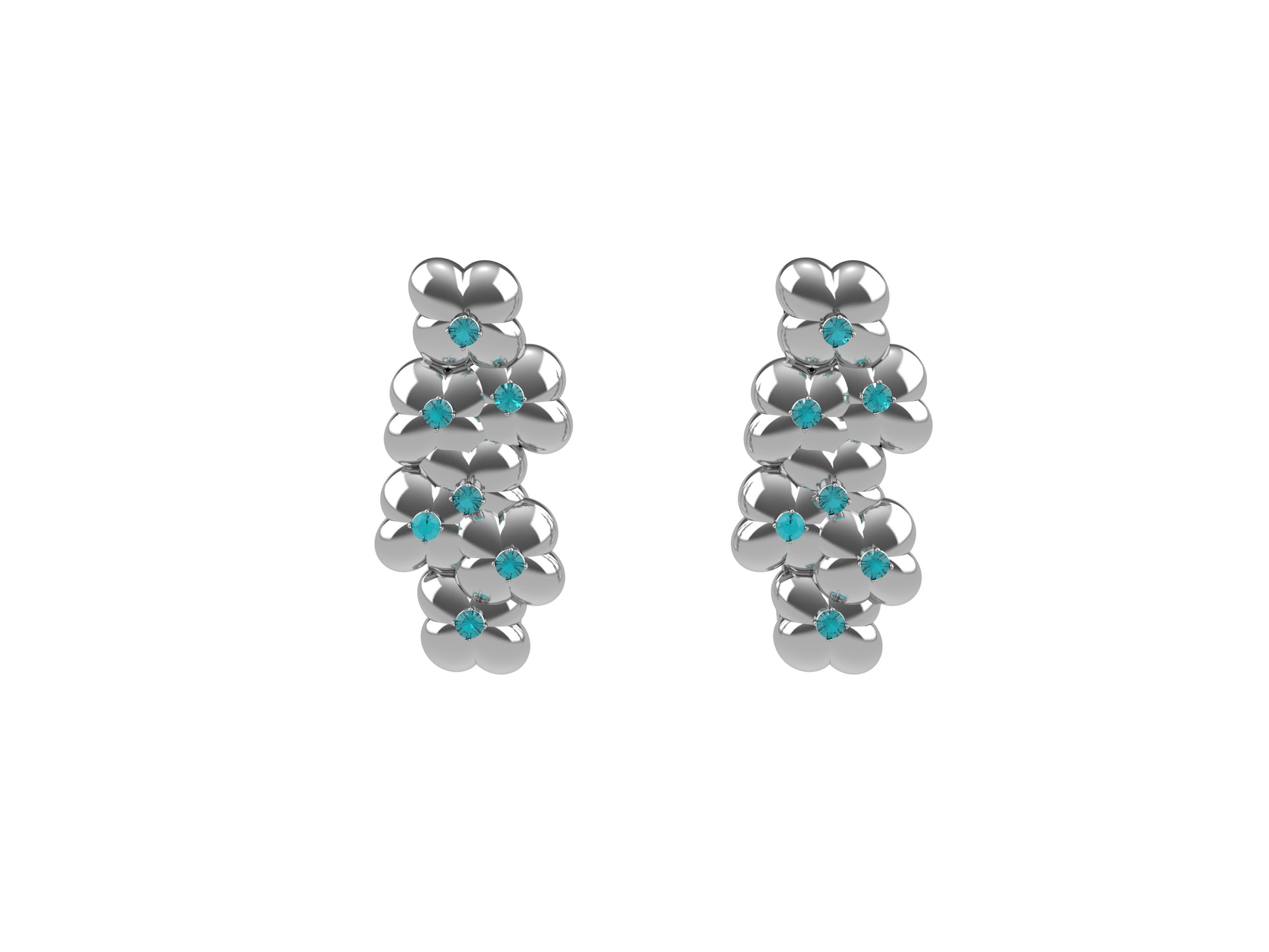 Flores de MatiJaro earrings, sterling silver, each set with aquamarine. 