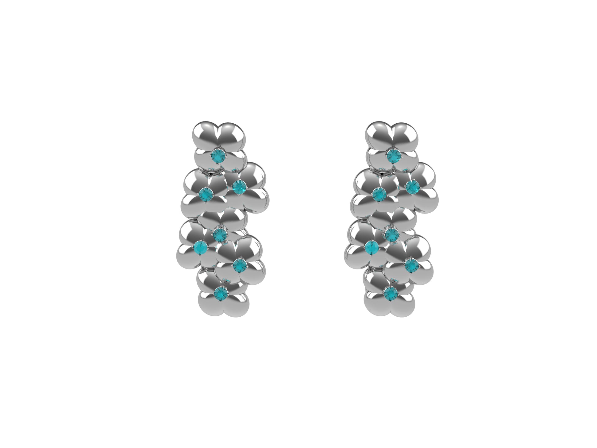 Flores de MatiJaro earrings, sterling silver 925, each set with aquamarine. 