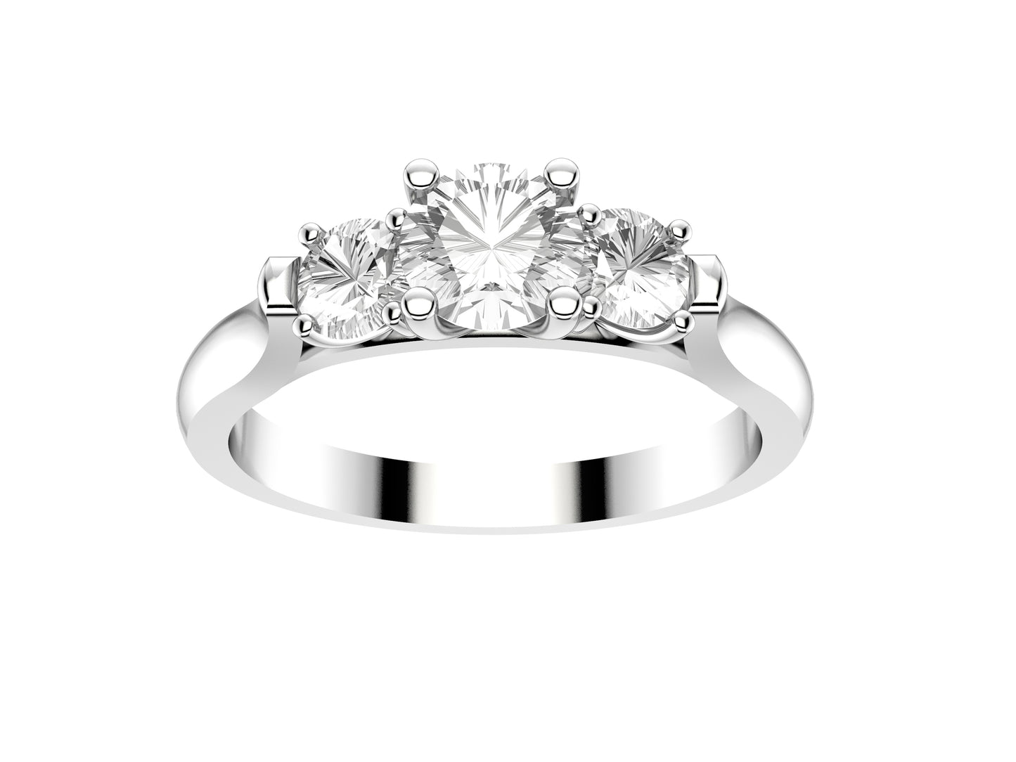 Forever three stone engagement ring, 950‰ platinum, set with a brilliant-cut diamond  from 0.37 to 0.45 carats and 2 brilliant-cut diamonds totaling 0.3 carats. 