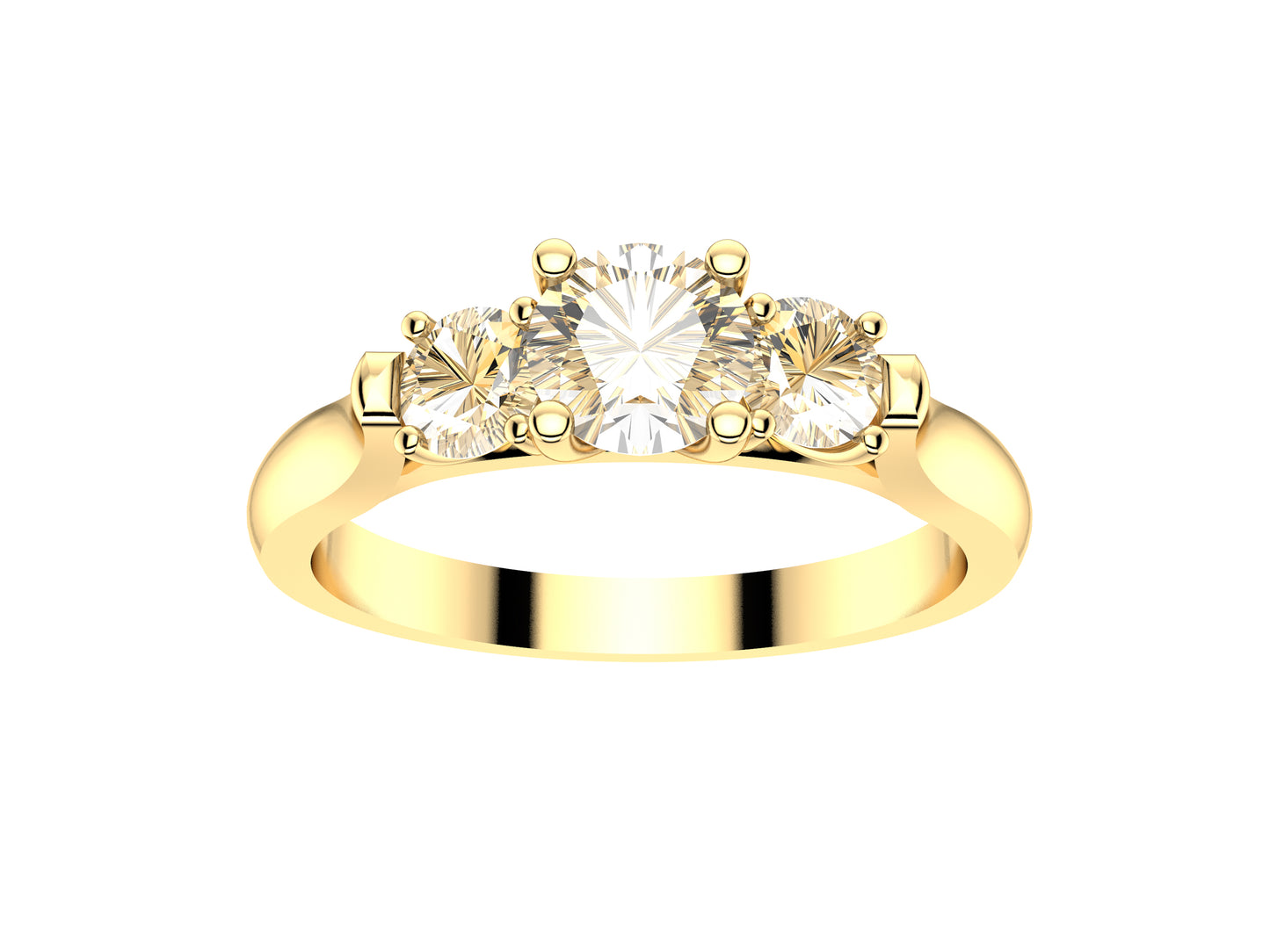 Forever three stone engagement ring, 18K yellow gold, set with a brilliant-cut diamond  from 0.37 to 0.45 carats and 2 brilliant-cut diamonds totaling 0.3 carats. 