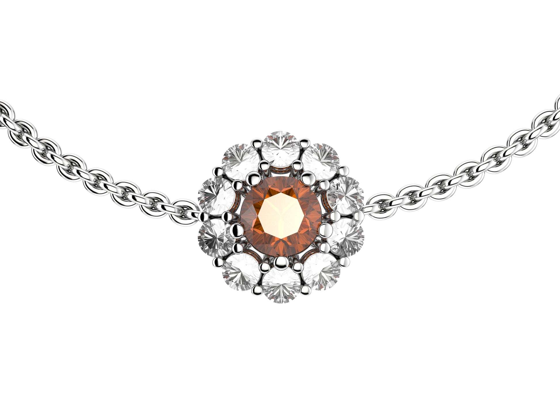 Flower bracelet, 18K white gold, yellow sapphire, diamonds.