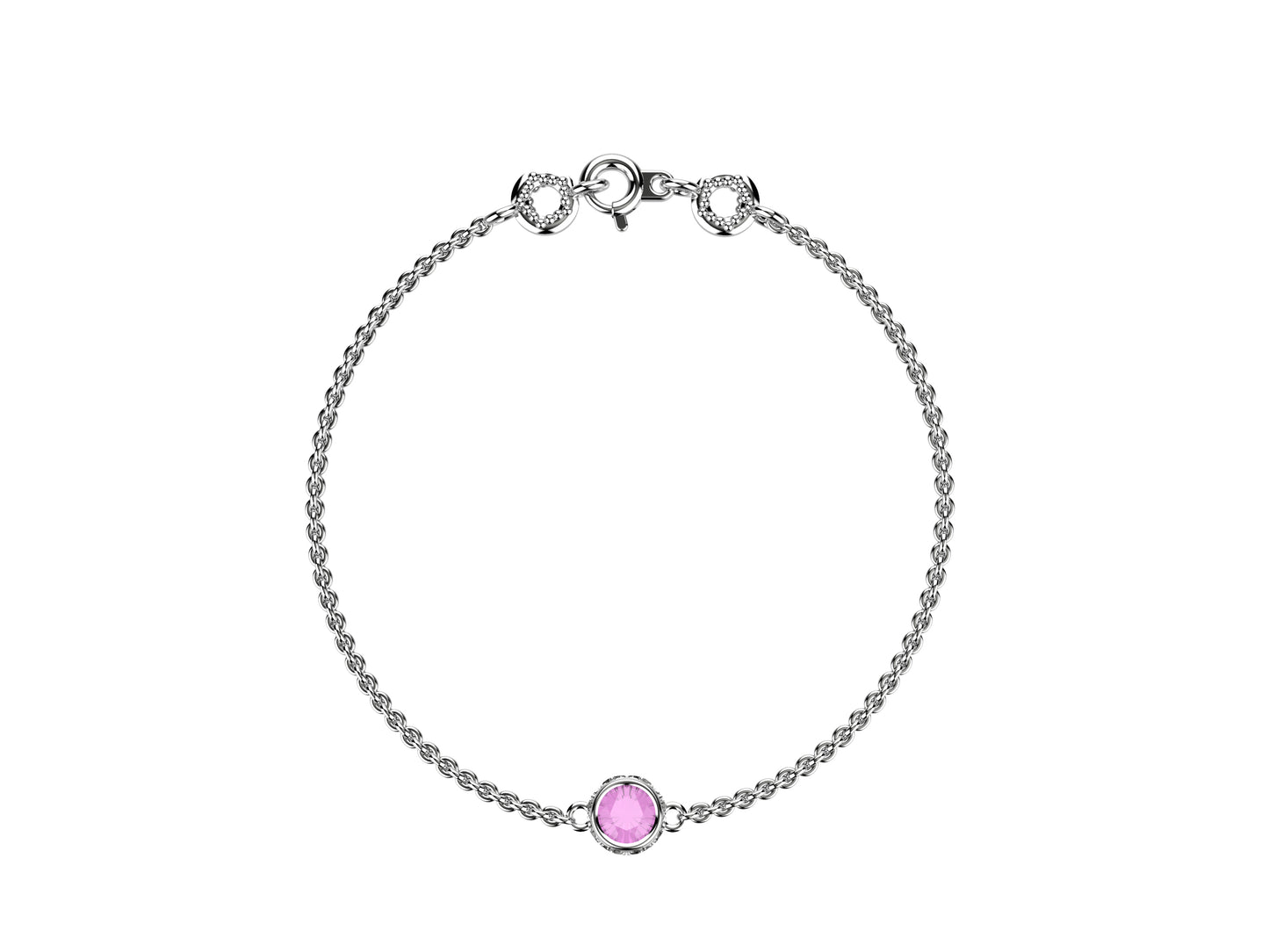 Gemmes De La Divinite bracelet, 18K white gold, set with a pink sapphire. Thickness: 2 mm. Diameter of the pattern: 6.5 mm.