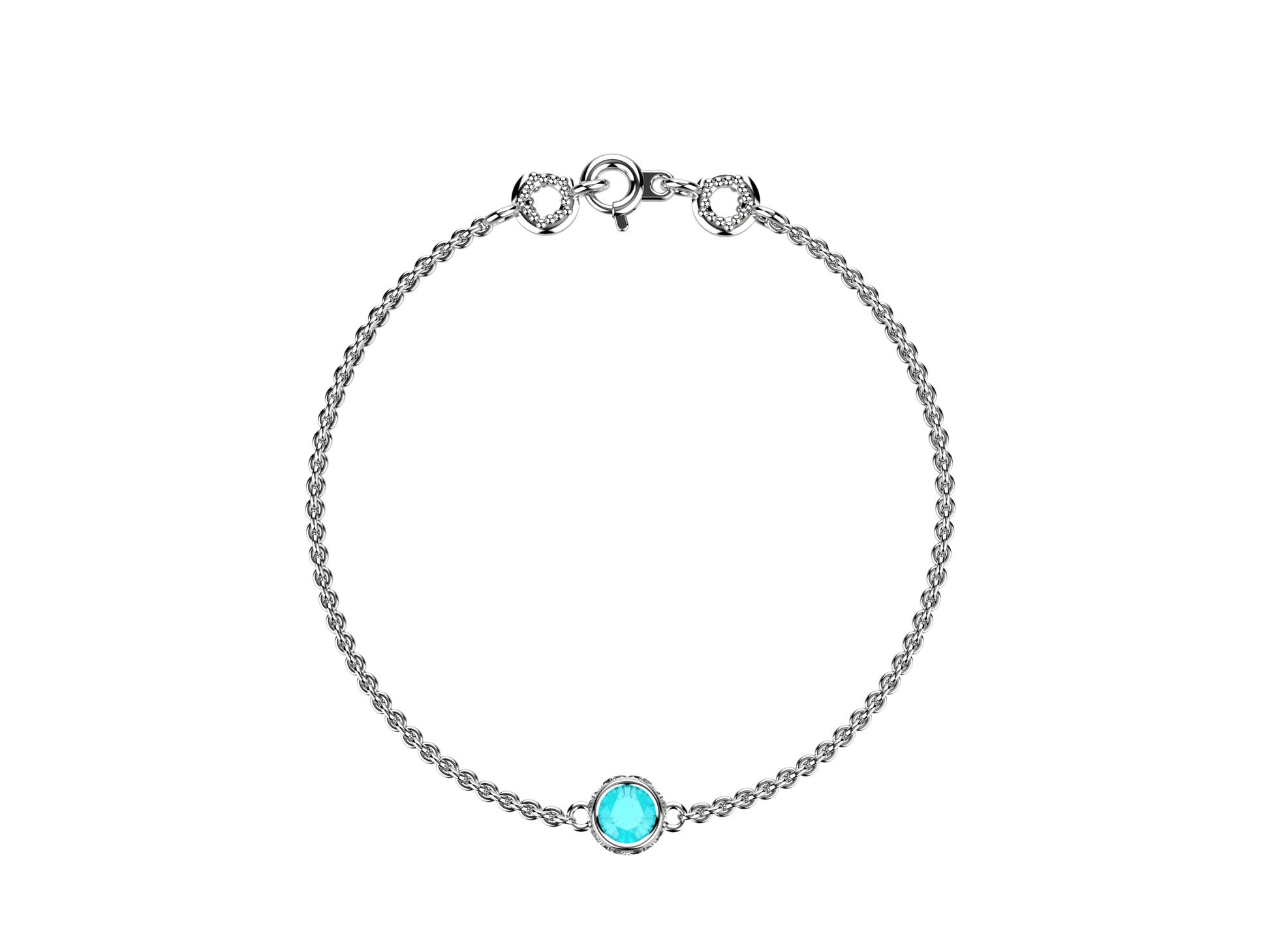 Gemmes De La Divinite bracelet, sterling silver,  aquamarine,set with a brilliant-cut diamond totaling 0.45 carat. Thickness: 1.8 mm. Diameter of the pattern: 8.5 mm.