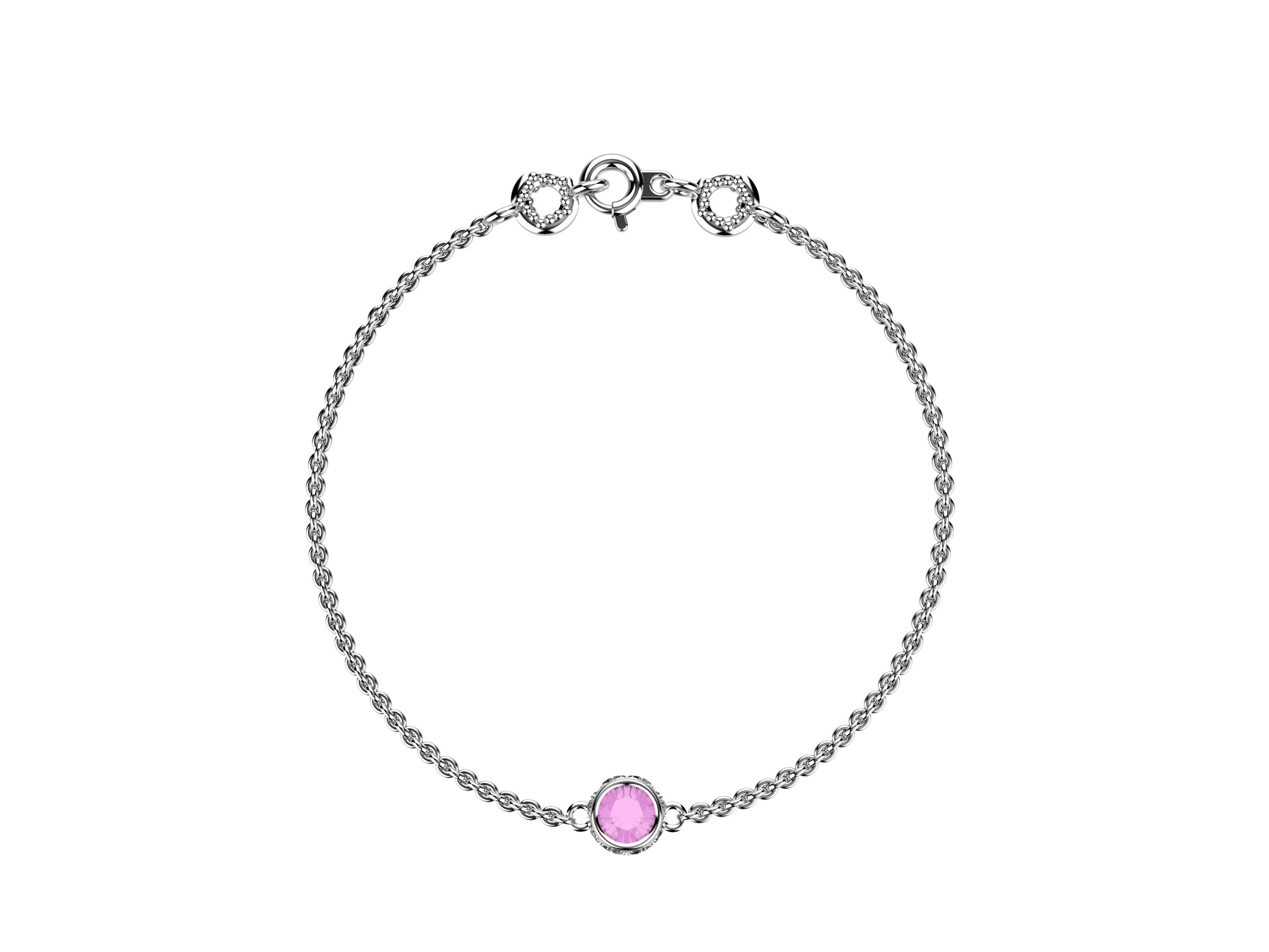 Gemmes De La Divinite bracelet, sterling silver, set with a rose sapphire. Thickness: 1.8 mm. Diameter of the pattern: 8.5 mm.