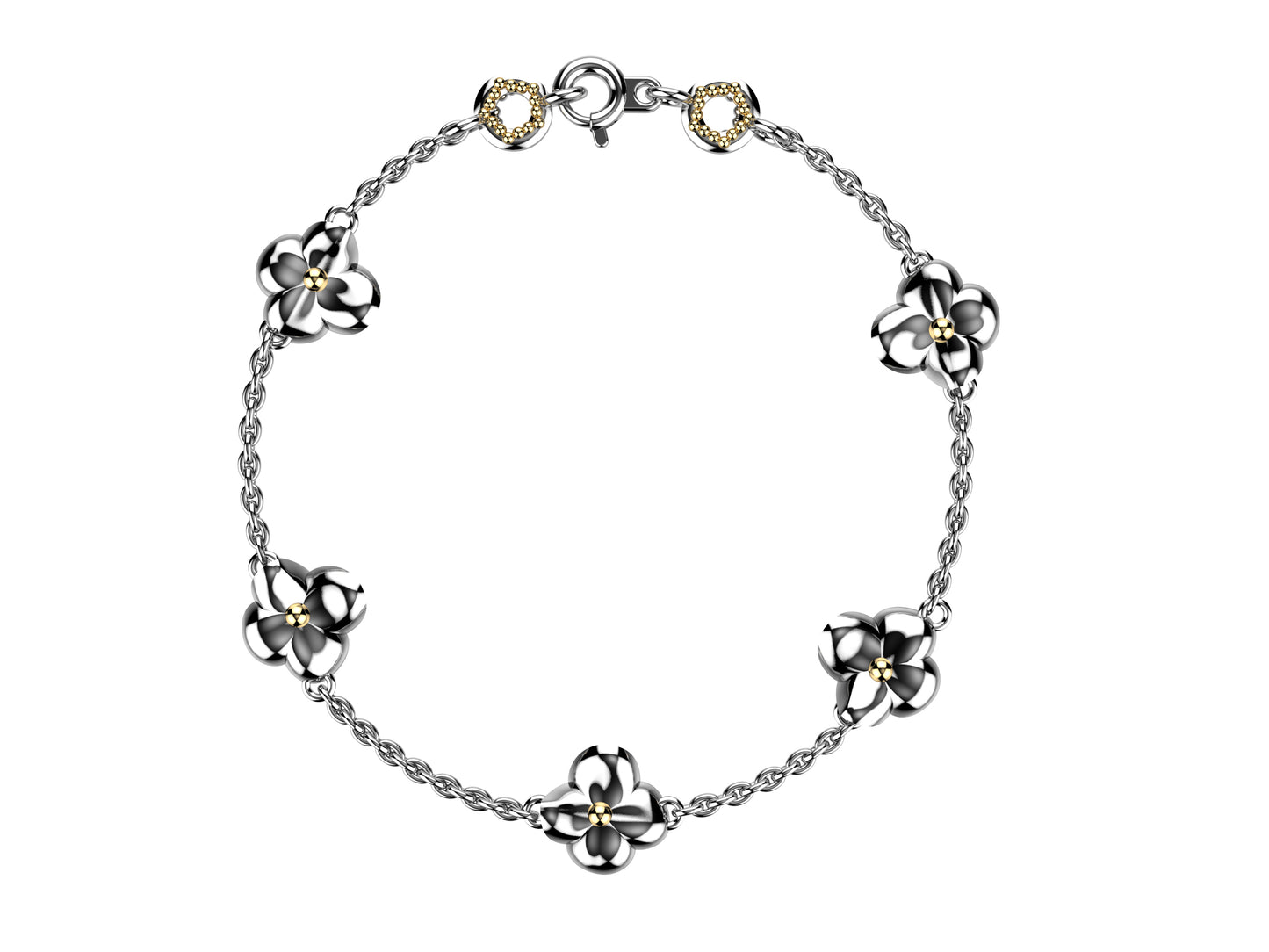 Flower bracelet, 18K white gold.