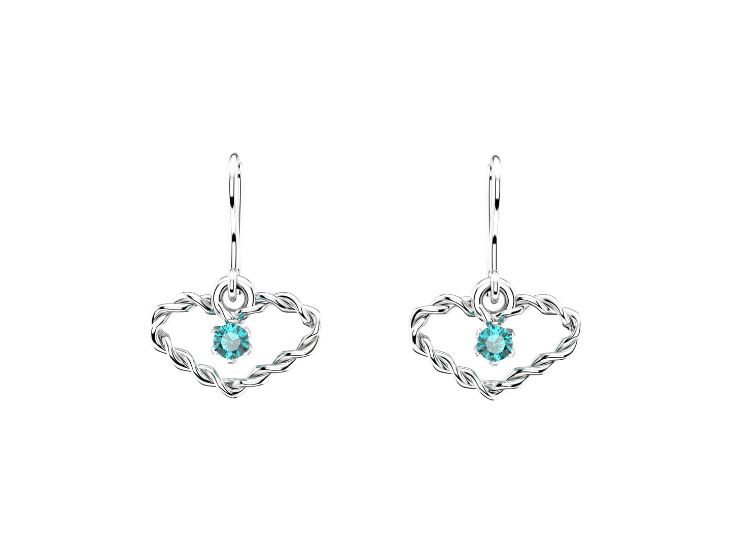 MatiJaro Heart earrings, 18K white gold, each set with 2 aquamarines.