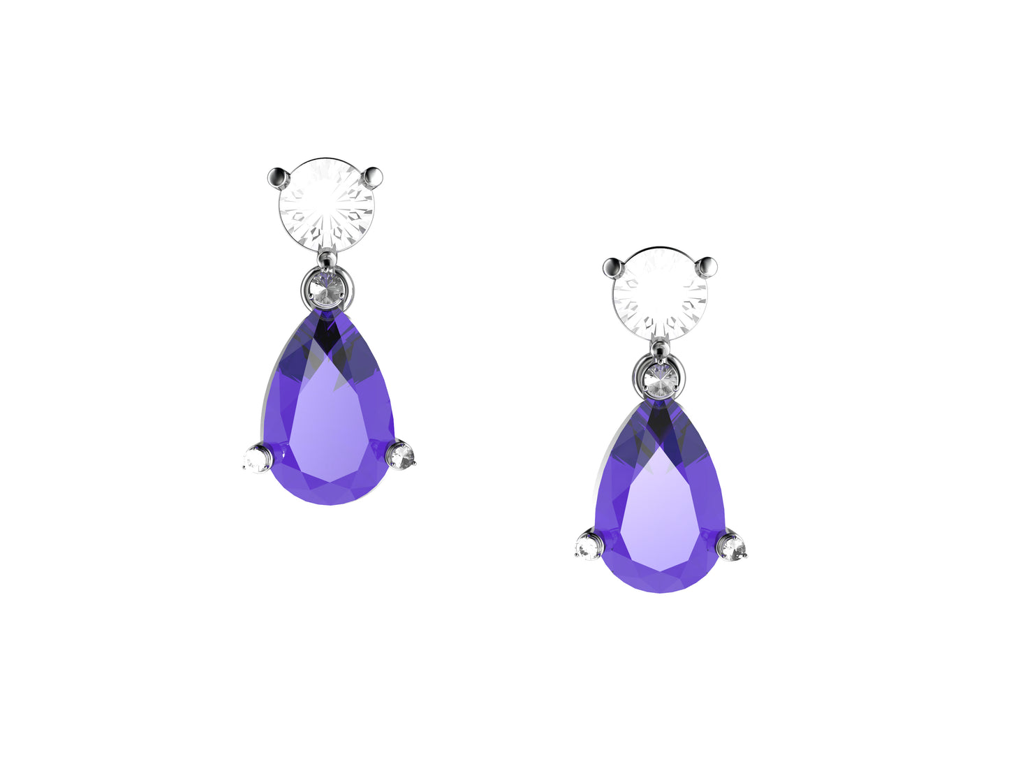 Gemme's De La Divinite earrings, sterling silver, 2 amethysts,  2 brilliant-cut diamonds totaling 0.9 carat, 6 diamonds 0,06 car.