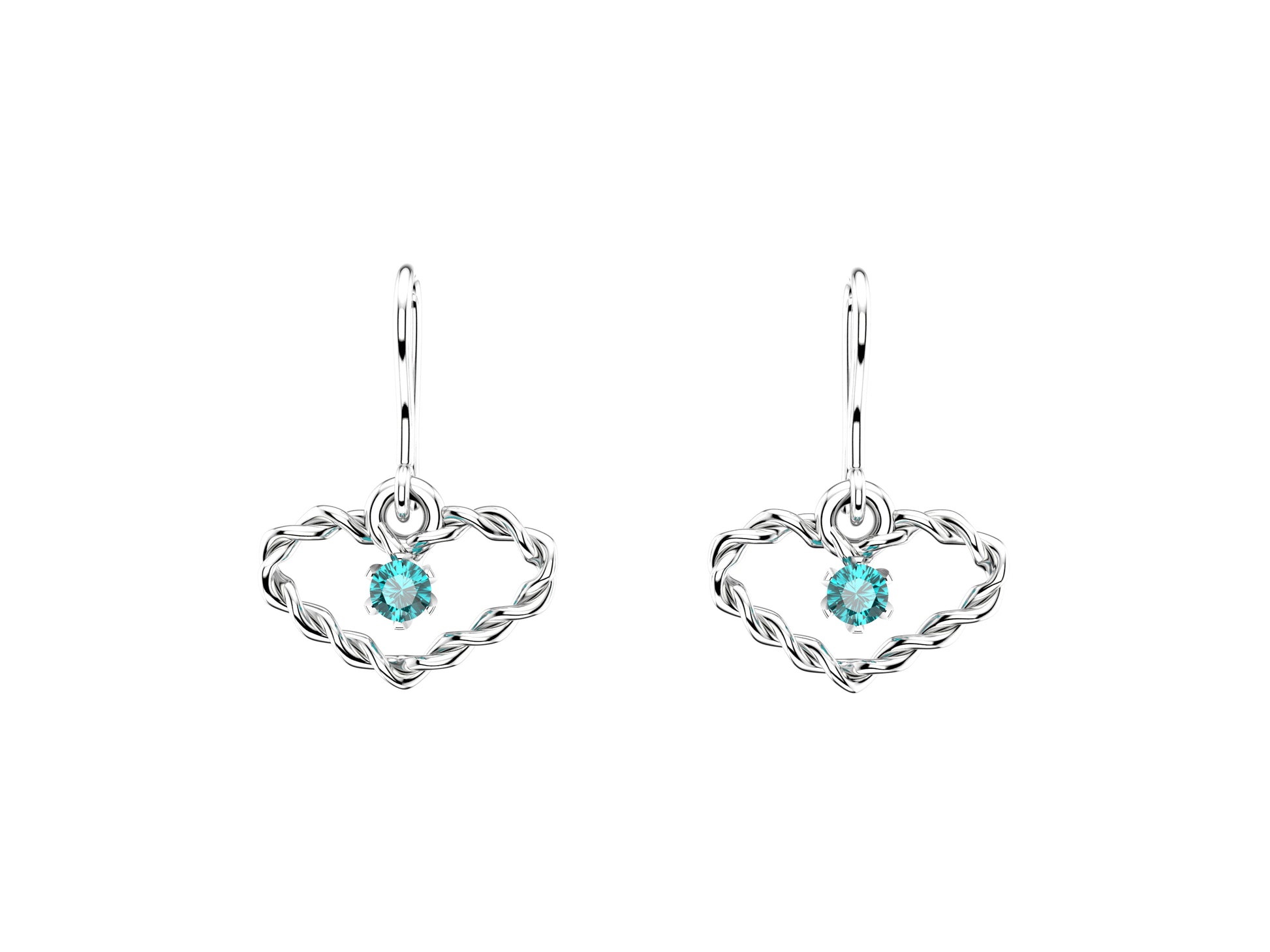 MatiJaro Heart earrings, 18K white aquamarine, each set with 2 brilliant-cut diamonds of 0.2 carats.
