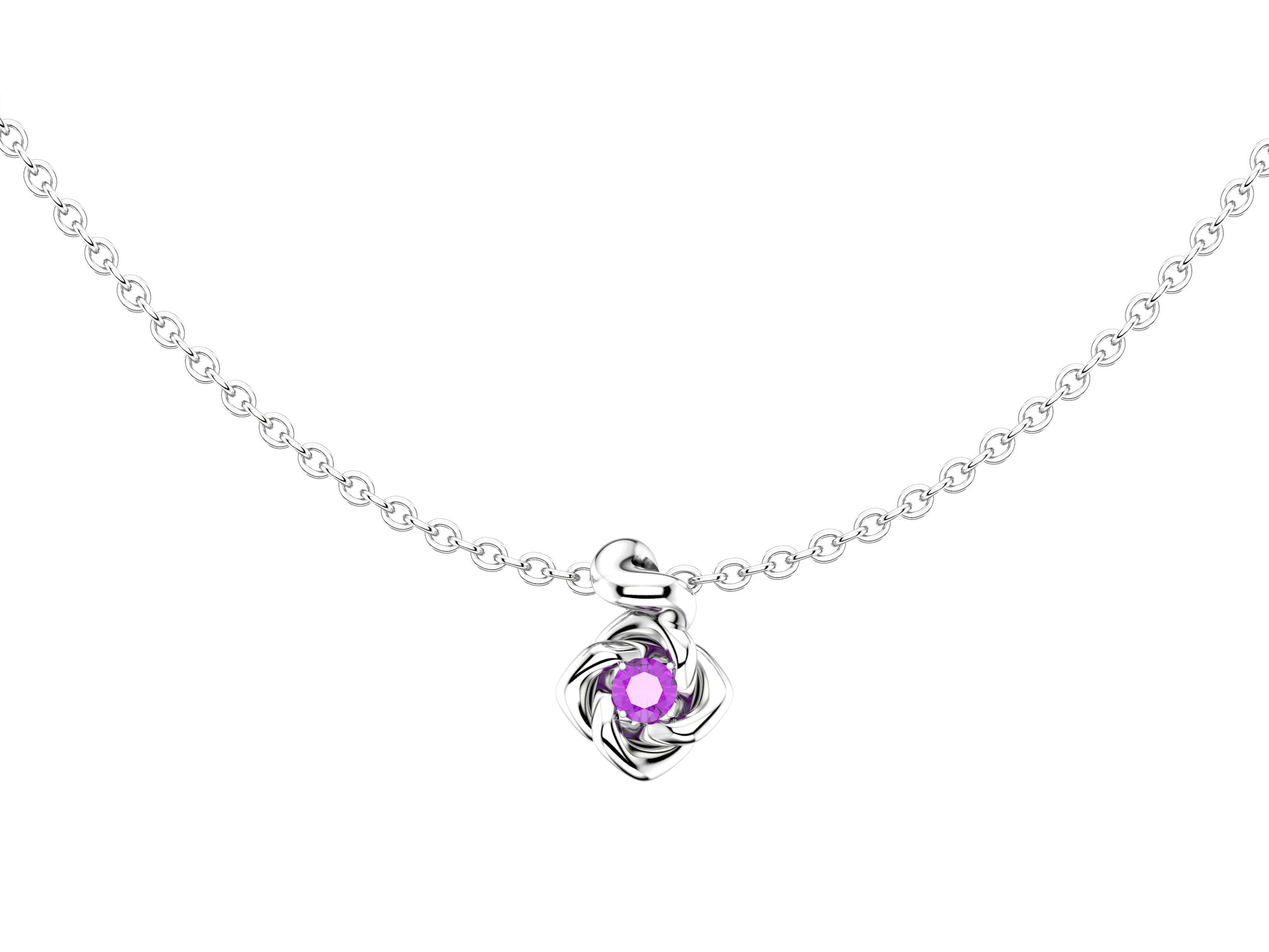 Gemmes De La Divinite necklace, sterling silver, set with a pink sapphire. Width: 11 mm. Adjustable chain length: 390 to 420 mm. 