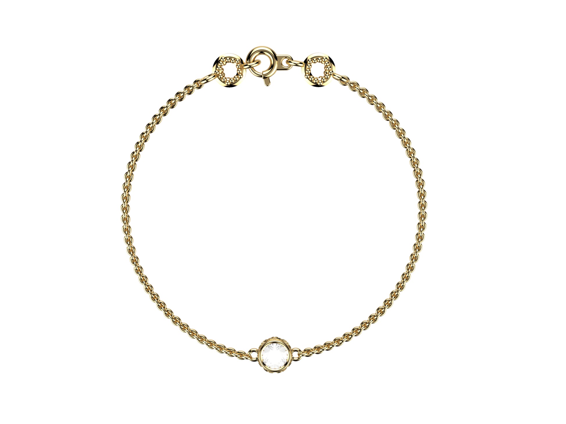 Gemmes De La Divinite bracelet, 18K yellow gold, set with a diamond. Thickness: 1.8 mm. Diameter of the pattern: 8.5 mm.