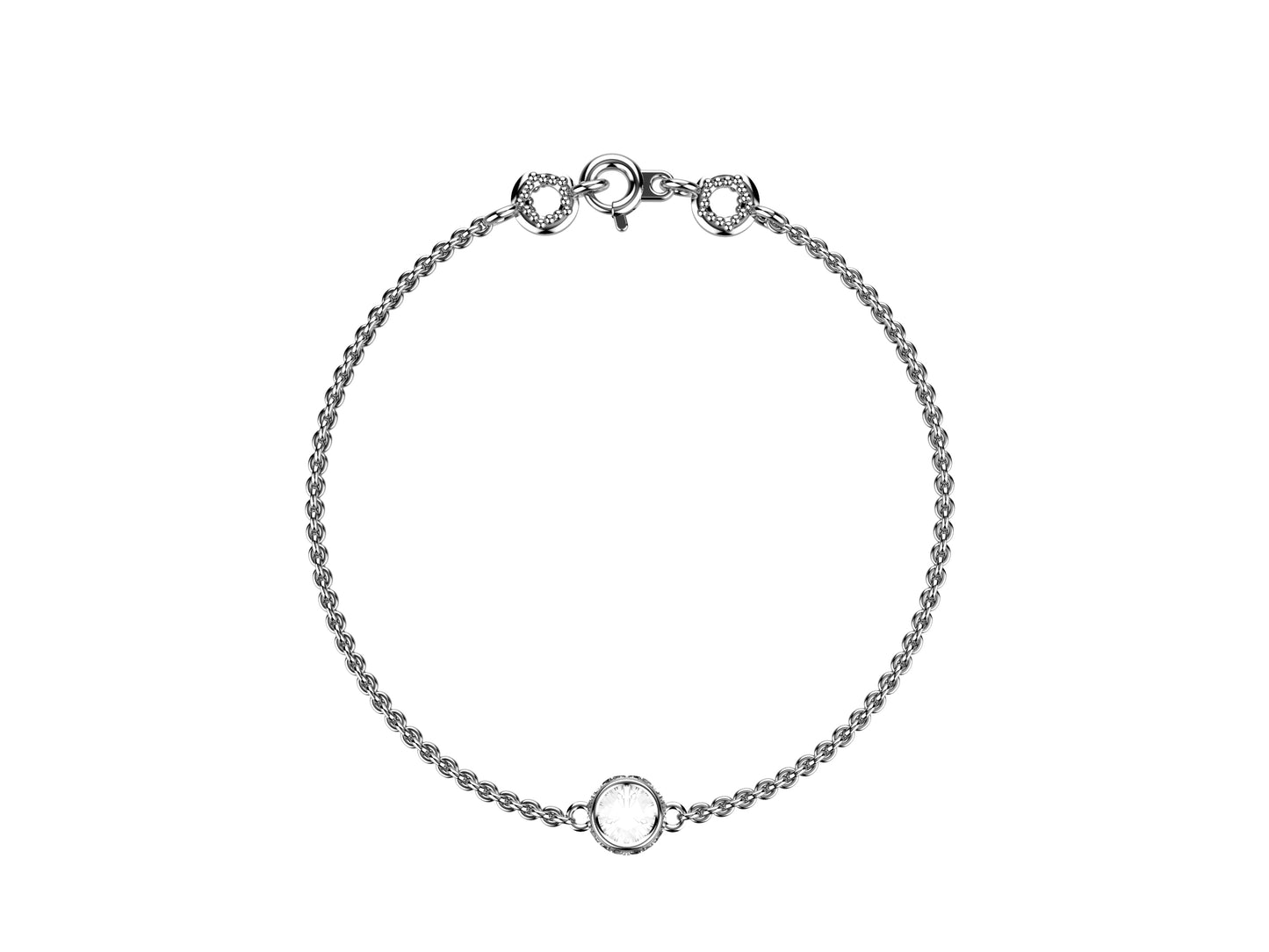 Gemmes De La Divinite bracelet, 18K white gold, set with a brilliant-cut diamond totaling 0.45 carat. Thickness: 2 mm. Diameter of the pattern: 6.5 mm.